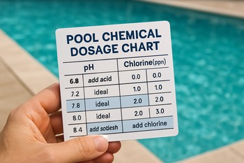 Elinde dozaj tablosu tutan kişi ve arka planda havuz kenarı