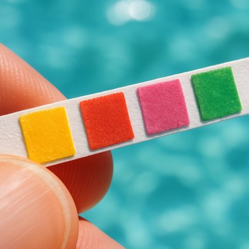 Renkleri belirgin görülen havuz suyu test şeritlerinin yakından görünümü