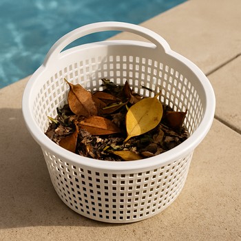 Skimer sepetinin içindeki yaprak ve kalıntıların temizlenme anı