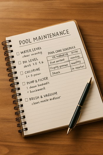 Havuz bakım notlarının tutulduğu defter ve kalem