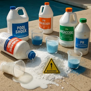 Kimyasal ürünlerin fazla kullanıldığı havuz bakım sahnesi