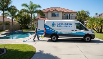 Havuz bakım servisi aracı ve ekipman dolu kasası