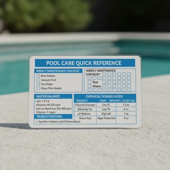 Günlük ve haftalık bakım adımlarının yazılı olduğu küçük havuz bakım kartı