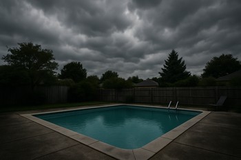 Bulutlu hava sonrası kontrol edilen açık havuz