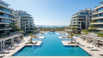 Marmara bölgesinde çok katlı sitenin ortak havuz alanı