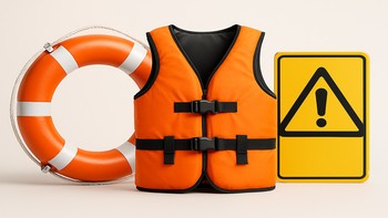 Can simidi, can yeleği ve uyarı tabelasından oluşan güvenlik seti