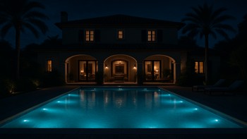 Gece aydınlatmalarıyla kullanılan villa havuzu