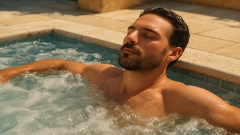 Baloncuklu mini spa havuzunda rahatlayan yetişkin