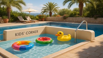 Çocuklar için özel ayrılmış güvenli havuz kenarı alanı
